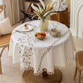 Joyfol Day Round Linen Tablecloth, Heavy Duty Waterproof Tablecloths, Farmhouse Embroidery Leaves Table Cloth with Tassels, Soft Wrinkle Free Table Cover, Coffee Vines, 55 inch by JoyfolDay