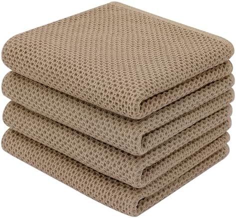 Homaxy 100% Cotton Waffle Weave Kitchen Dish Towels 4-Pack, Tan by Homaxy