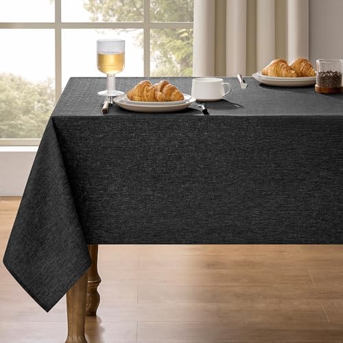 Decorelia Black Extra Large Cloth Table Cloths for Rectangle Tables,Waterproof Washable Dinning Table Cover Protector for Birthday, Party, Camping& Wedding(Oblong, 60 x 144 Inch (12-14 Seats), Black) by Decorelia