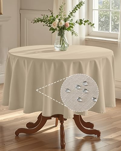 Pureegg Table Cloth for Round Tables - Elegant Linen Beige Tablecloth Resists Water, Stain, Wrinkle and Heat, Ideal for Dining, Party, Birthday and Wedding, 60 Inch by Pureegg
