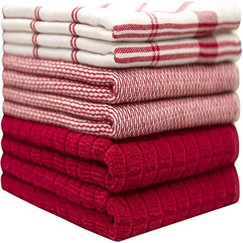 Premium Kitchen Towels 6 Pack 100% Cotton, 20"x28" Dish Towels - Red Check - Image 3