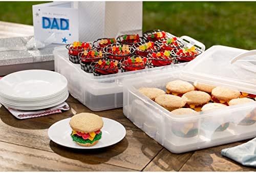 Snapware (2-Layer, 24 Cupcakes Plastic Detachable Cupcake Carrier Storage Container With Lid and Handle, Freezer Dishwasher Microwave Safe (Pack of 3) - Image 3