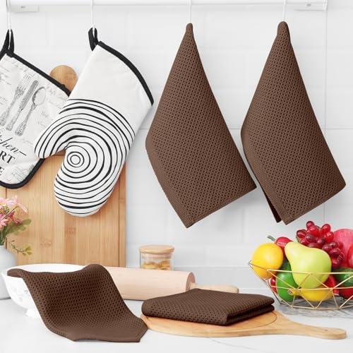 Homaxy 100% Cotton Waffle Weave Kitchen Dish Cloths 8-Pack, Coffee - Image 6