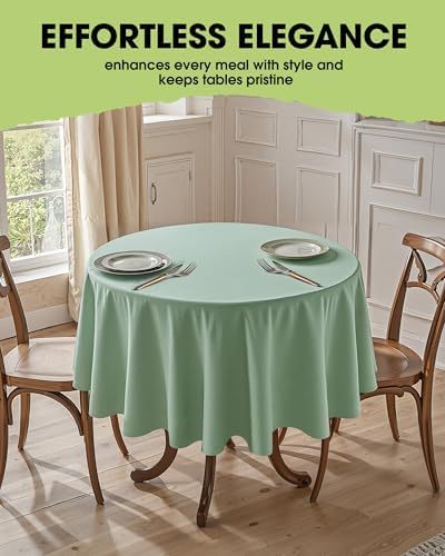 Pureegg Table Cloth for Round Tables - Elegant Linen Sage Green Tablecloth Resists Water, Stain, Wrinkle and Heat, Ideal for Dining, Party, Birthday and Wedding, 60 Inch - Image 5