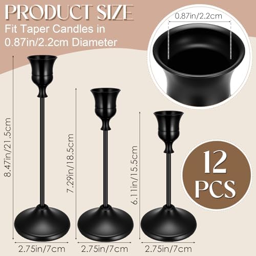 12PCS Brass Black Taper Candle Holders Set, Vintage Candlestick Holders - Image 5