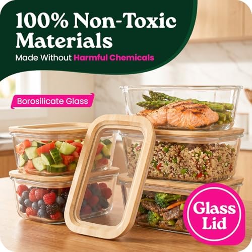 4-Pack Glass Food Storage Containers with Glass Lids & Bamboo Rim – Plastic Free 27 Oz Glass Meal Prep Containers for Lunch, Eco Friendly Airtight Food Storage, Microwave & Oven Safe - Image 3