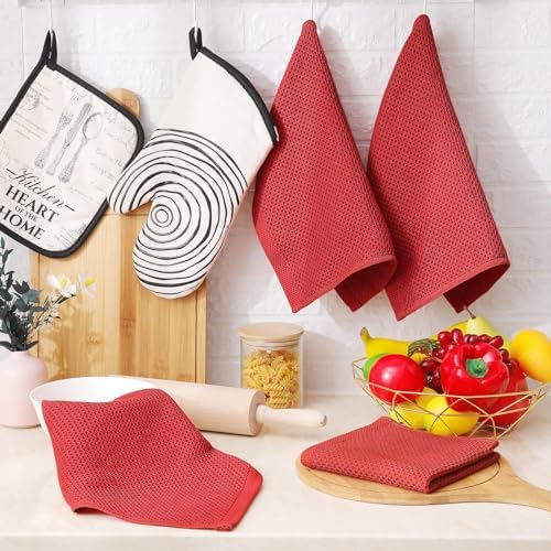 Homaxy 100% Cotton Waffle Weave Kitchen Dish Cloths 6-Pack, Brick Red - Image 6