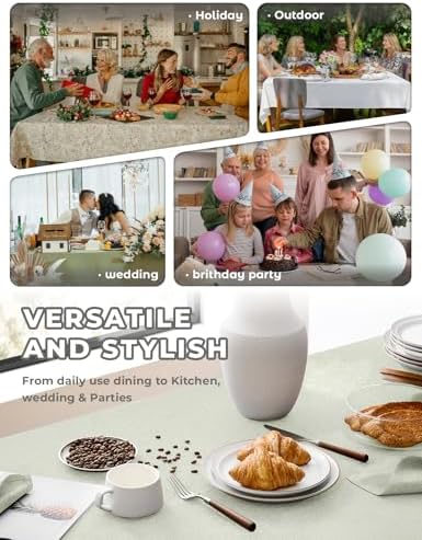 Decorelia Extra Long Rectangle Linen Farmhouse Tablecloth for 10ft Table,Dirty-repel Easy to Clean Banquet Burlap Tablecloths for Dining& Kitchen Table(Oblong, 60 x 144 Inch (12-14 Seats), Light Grey) - Image 6