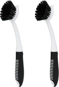 Dish Brush with Handle, 2 Pack Scrub Brushes with Built-in Scraper by HileSwan