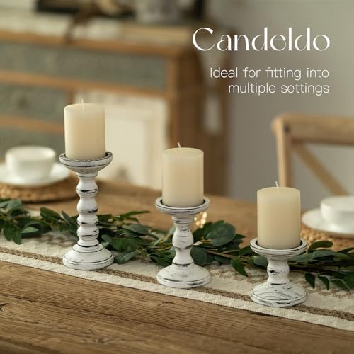 Candeldo Wood Candle Holders for Pillar, White Farmhouse Fireplace Decor - Image 2