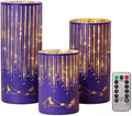 Purple Illuminated Starry Night Hurricanes with Remote Timer, Flickering LED Candle Holder for Halloween Mantel Decor, Party, Lavender Weddings, Memorials and Purple Events, Set of 3 by Ashroder