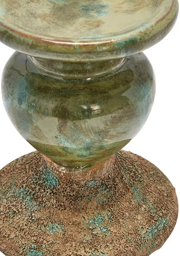 Creative Co-Op 2-Tone Sculptural Terracotta Pillar Candle Holder, Distressed Green 4.5" W x 5.25" H (Pack of 8) - Image 7