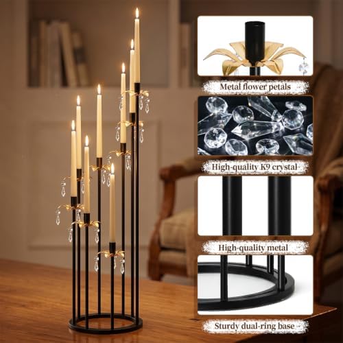 8 Arms Candelabra Candle Holder for Wedding Decorations, 33.8 inches Tall Metal Candlesticks Holder for Table Dinner Party Valentines Day Fireplace Decoration (2, Black&Gold Set) - Image 3