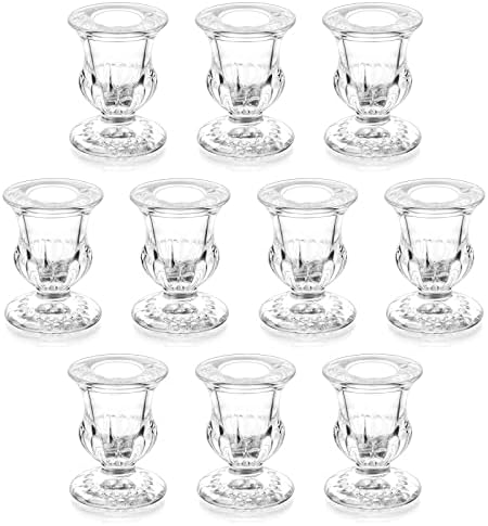 Romadedi Clear Glass Taper Candle Holders, Pack of 10 by ROMADEDI