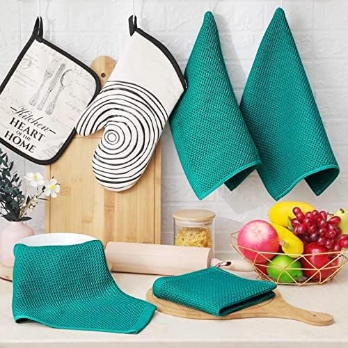 Homaxy 100% Cotton Waffle Weave Kitchen Dish Cloths 18-Pack, Teal - Image 6