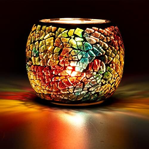 Scented Candle Holder Mosaic Glass Tea Light Holder,Handmade Romantic Glass Tealight Candle Holder for Aromatherapy,Party Décor(NO Candles),Also Used as Vase,Pen Holder,Potted Plants Bowl (Rainbow) by Rancco