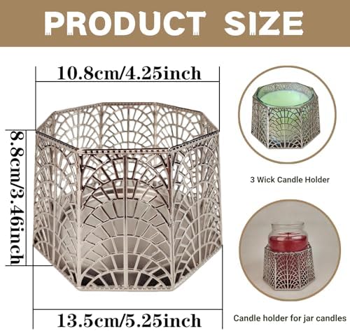 3 Wick Candle Holder, Shell Design Candle Jar Holder for 4-Inch Diameter Jars (5.25" D x 3.5" H), Rose Gold Metal, Coastal Decor - Image 2