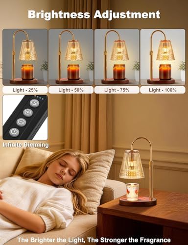 Candle Warmer Lamp with Dimmer & Timer，Adjustable Height for Jar Candles, Birthday Gifts for Mom Women Sister, Housewarming for New Home Decor, Wax Warmer for Jar Candles with 2 Bulbs (Amber-gold) - Image 3