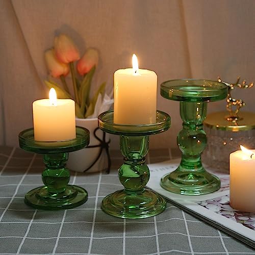 3-Piece Set of Green Glass Candlestick, Crystal Candlestick Holder Holder and Conical Candle, Christmas Candle Holder Decoration, Family Living Room Wedding Candle Holder (green1set) - Image 6