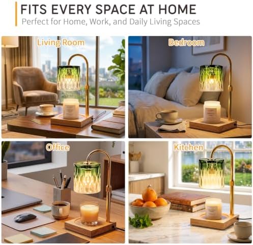 TOACSUCP Candle Warmer Lamp with 3 Bulbs, Adjustable Height Dimmable Candle Warmer with Timer, Compatible with Large Jar Candles, Candle Lamp with Charming Gift Box Ribbon for Her/Him (Gradient Green) - Image 4