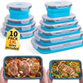 Collapsible Food Storage Containers with Lids 10 Pack(81oz/58oz Extra Large Included), 6 Rectangular+4 Round, Annaklin Silicone Collapsible Food Containers Sets Microwave Freezer Dishwasher Safe, Blue by Annaklin