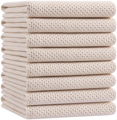 Homaxy 100% Cotton Oversized Waffle Weave Kitchen Towels 8-Pack, Beige by Homaxy