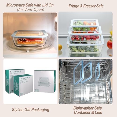 Glass Food Storage Containers with Lids, Plastic Free Semi-Tempered Glass Lids with Silicone Air Vent, Airtight & Leak-Proof Meal Prep Container Set, Oven, Microwave, Freezer & Dishwasher Safe - Image 4