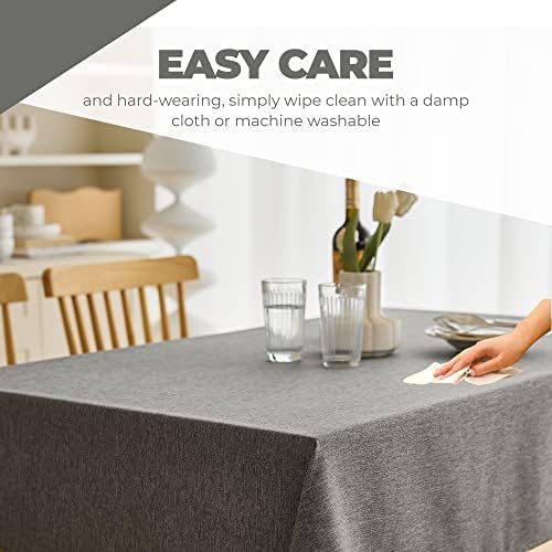 Decorelia Faux Linen Waterproof Tablecloth,Dark Grey,144" x 60" (Rectangular) - Image 4