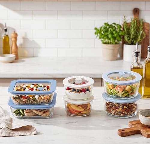 Urban Green Glass Food Container Set with Silicone Glass Lid, Square & Round Shape, 6 Pack, Airtight, LeakProof, 100% Plastic Free, Meal Prep Food Storage Containers, Blue & White Color - Image 5