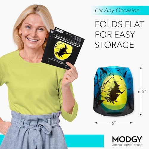 MODGY Luminary Lanterns Candle Holder Decorative Indoor Outdoor Decor, Lanterns for Wedding Centerpiece Decoration Outside Patio, with Flameless Floating LED Candles, WitchyWoman Pack of 2 - Image 6