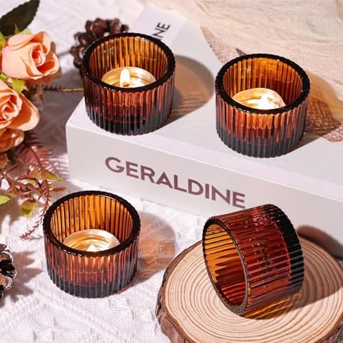 18 Pack Amber Tealight Candle Holders with Candles, Glass Votive Holders - Image 6