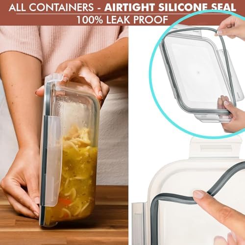 Razab 10 Cups/ 80 Oz 4 Pc (Set of 2) Glass Food Storage Containers with Airtight Locking Lids For Storing & Serving Food. BPA Free & Leak Proof - Microwave, Dishwasher, Fridge, Freezer, Oven Safe - Image 4