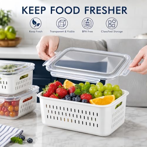 5 Pcs Large Fruit Storage Containers for Fridge Food Storage with Colanders - Image 6