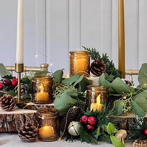 Kate Aspen Vintage Amber Glass Tea Light Candle Holders Set of 4 - Votive Holders for Home Decor, Fall Table Decorations, Bathroom Candles, Kitchen Shelf Decor, and Wedding Centerpieces - Image 2