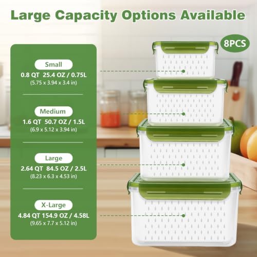 4 Pack Heavy-Duty Fruit Containers for Fridge,Food Storage Containers,Green - Image 3