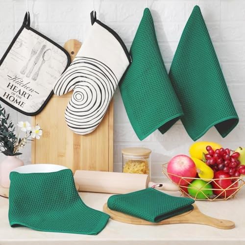 Homaxy 100% Cotton Waffle Weave Kitchen Dish Cloths 18-Pack, Dark Green - Image 6