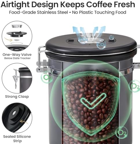 Veken Coffee Canister, Airtight Stainless Steel Food Storage Container,16OZ - Image 3