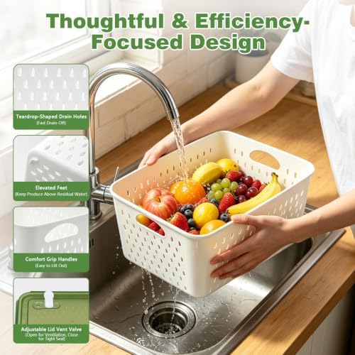 4 Pack Heavy-Duty Fruit Containers for Fridge,Food Storage Containers,Green - Image 6