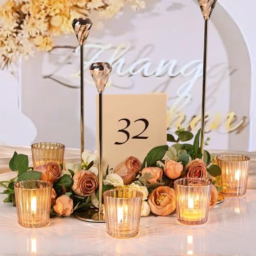 NITIME 24PCS Vintage Ribbed Gold Votive Candle Holders, Glass Candle Holder for Wedding Decorations, Tealight Candle Holder for Table Centerpiece, Diwali, Home and Party Decorations - Image 4