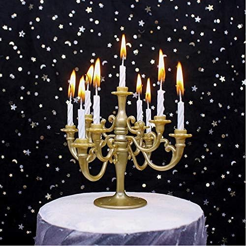 Mini Plastic Candle Holder Stand with 9Pcs Candelabra Taper Beautiful Vintage Candlestick Cake Topper Desk Ornament for Christmas Wedding Event Birthday Party Candelabra Gold Height 14cm - Image 7