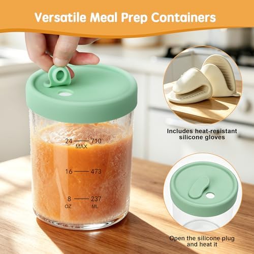 24oz Glass Soup Freezer Containers Set with Silicone Airtight Lid, 4 Pack - Image 6