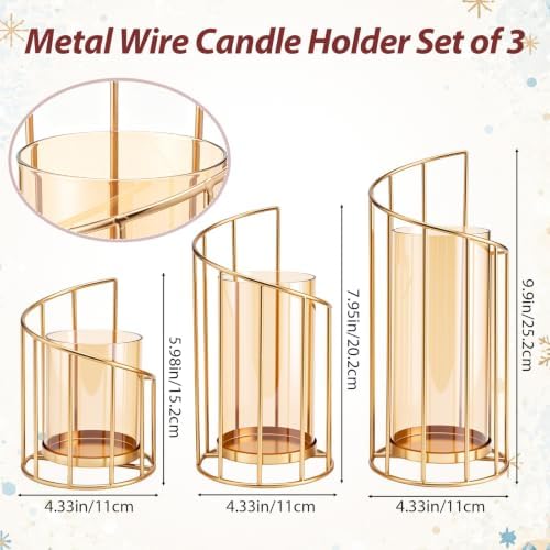 Baquler 3 Pcs Gold Metal Wire Candle Holders Decorative Glass Tea Light - Image 2