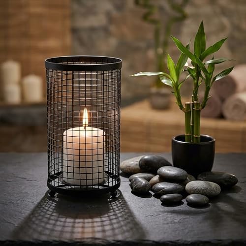 Hosley Large Candle Holder - Black Pillar Candle Cover/Sleeve, 9.75" High, Metal Rustic Farmhouse Decor, Candle Shade for Spa Aromatherapy, Weddings, Home Office, Candle Garden - Image 7