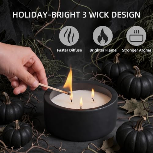 Viyffo 20oz Large Fall Scented Candle – Eucalyptus & Rosemary, 3 Wick Non Toxic Soy Candles for Women & Men, Matte Black Ceramic Jar, Luxury Home Fragrance, Elegant Halloween Decor & Premium Gift - Image 6