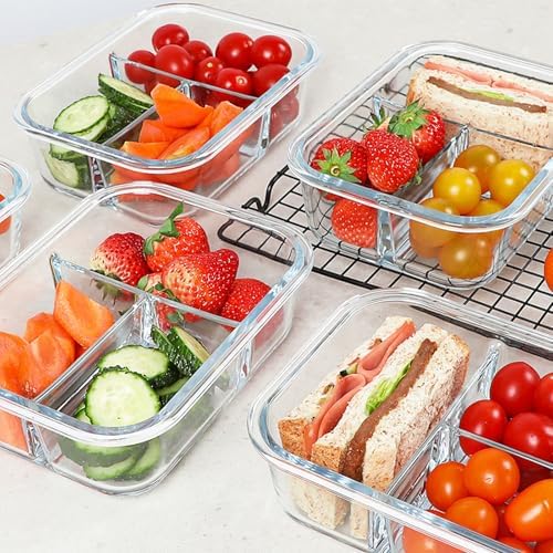 KOMUEE Glass Meal Prep Containers 3 Compartments, 5 Pack 36 oz, White - Image 6