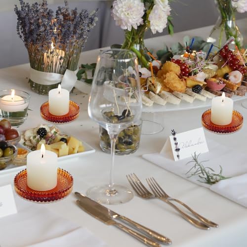 Glass Candle Tray 6 Pack Round Candle Holder Plates Candleholders,Amber - Image 6