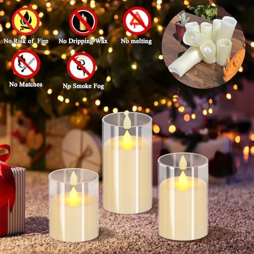 wemarry Flameless Candles 4" 5" 6" Acrylic Glass Pillars 3" Diameter Battery Operated Flickering Candles Include 8-Key Remote with Timer Function 400+ Hours (Pure White, Warm Light 3 Pack) - Image 2
