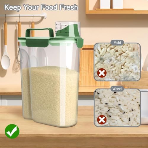 Komzon Rice Storage Containers, 20 lb Rice dispenser with Pouring Spout Large Bin for Flour, Pasta, Grain and Baking, Pet Dog Cat Bird Food Container Green - Image 5