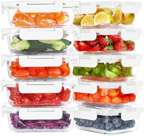 KOMUEE 10 Packs 22 oz Glass Meal Prep Containers with Lids, White by KOMUEEUS