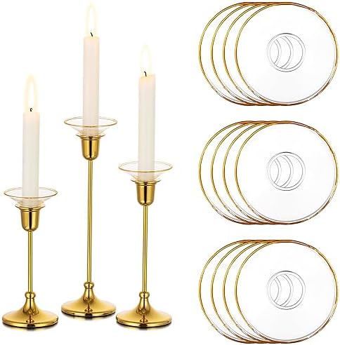 Glasseam Gold Glass Bobeches for Candlesticks, 12Pcs Candle Drip Protectors by Glasseam